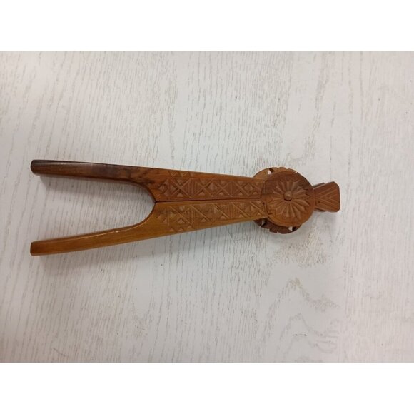 Vintage Antique Hand Carved Wood Etched Folk Art Ornate Hand Held Nutcracker 8" - Picture 7 of 9